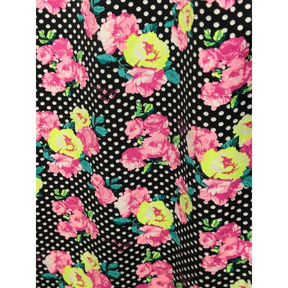 Betsey Johnson Womens XL Floral Polka Dot Mesh Long Sleeve Top Black Pink V-Neck - Picture 10 of 12